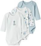 NAME IT Set 3 body băiat, cu mâneca lunga alb/ bleu cu elefanti, 50/98 alb, albastru / Baby Blue (143B08)