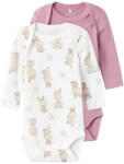 NAME IT Set 2 body fete cu mâneca lunga, alb/mov cu iepurasi, 50/98 alb, mov/Orchid Haze (13AE43)