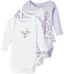 NAME IT Set body bebe 3 buc, fete, mânecă lungă, alb/violet, flori, 50/98 alb/purpuriu/Purpuriu Heather (136258)