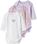NAME IT Set 3 body bebe fete cu mâneci lungi, mov/alb, flori, 50-98 alb, violet/ lila pastel (143BDF)