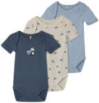 NAME IT Set 3 body bebe, băiat, mâneca scurta albastru/crem/bleu, 50/98 crem, albastru/ Jet Stream (1443AF)