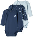 NAME IT Set 3 body băiat cu mâneca lunga, albastru/bleu rachete, 50/98 v. albastru, s. albastru/ Denim închis (143BE6)