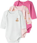 NAME IT Set 3 body bebe, fete mâneca lunga alb/roz/ibis rose, 50/98 alb/roz/Ibis Rose (143AFF)