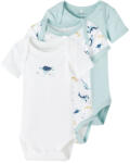 NAME IT Body bebe, băieți, cu maneca scurta, set 3 bucati, Animale marine alb, albastru/ Blue Haze (136939)