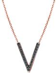 SAVICKI Colier literă V din aur roz 585 cu diamante negre 0.07 ct 42 cm