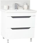 BD Baza si lavoar ceramic GN7561, mobilier baie stativ 80 cm, front MDF, 2 sertare, picioare cromate reglabile, alb antracit (S4075,3907)