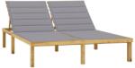 vidaXL impregnált fenyőfa kétszemélyes napozóágy szürke párnákkal (3065880)