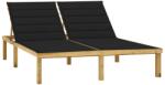 vidaXL impregnált fenyőfa kétszemélyes napozóágy fekete párnákkal (3065886)