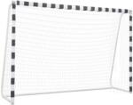 vidaXL fekete-fehér fém focikapu 300 x 200 x 90 cm (91954)