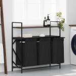 vidaXL barna tölgy mosodai kosár 3 rekeszes polcokkal (859084)