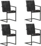 vidaXL 4 db fekete valódi bőr szánkótalpas étkezőszék (3065691)