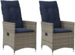 vidaXL 2 db szürke polyrattan dönthető kerti szék párnákkal (365649)