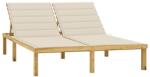 vidaXL impregnált fenyőfa kétszemélyes napozóágy krémszínű párnákkal (3065881)