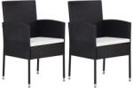 vidaXL 2 db fekete polyrattan kerti szék krémfehér párnákkal (318704)