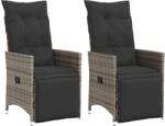 vidaXL 2 db szürke polyrattan dönthető kerti szék párnákkal (365668)