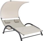 vidaXL krémszínű kétszemélyes textilén napozóágy napellenzővel (310544)
