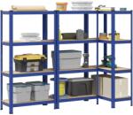vidaXL 3 db 4-szintes kék acél és szerelt fa tárolópolc (3307580)