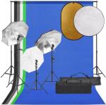 vidaXL fotóstúdió-felszerelés lámpákkal, háttérrel és reflektorral (3094727)