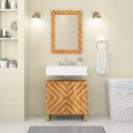 vidaXL barna tömör mangófa és üveg fürdőszobatükör 50x70x3 cm (356814)