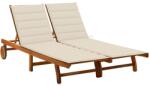 vidaXL 2 személyes tömör akácfa kerti napozóágy párnával (3061376)