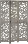 vidaXL 3-paneles szürke mangófa kézzel faragott térelválasztó 120x165cm (285337)