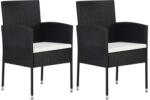 vidaXL 2 db fekete polyrattan kerti szék krémfehér párnákkal (318724)