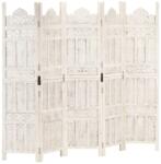 vidaXL 5-paneles fehér mangófa kézzel faragott térelválasztó 200x165cm (285320)