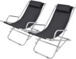 vidaXL 2 db fekete dönthető acél napozószék (42936)