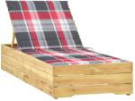 vidaXL impregnált fenyőfa napozóágy piros kockás párnával (3065922)