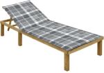 vidaXL impregnált fenyőfa napozóágy szürke kockás párnával (3065833)