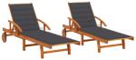 vidaXL 2 db tömör akácfa napozóágy párnákkal (3077330)