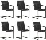 vidaXL 6 db fekete valódi bőr szánkótalpas étkezőszék (3065692)