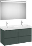 Roca Ona négy fiókos mosdószekrény Pack A32768B000 dupla mosdóval, tükörrel, matt zöld színben (A851710513)