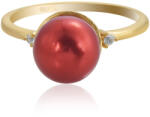  Arannyal Bevont Ezüst Gyűrű Vörös Édesvízi Gyönggyel és Fehér Topázzal, XELP08/62