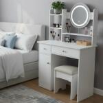Pepita Amelie Dressing Table cu oglindă, iluminare și rafturi - alb (DT-08)