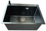 Kevmil MEX 600.500 Exkluzív design extra mély egymedencés rozsdamentes mosogató adagolóval 60 x 50 x 23 cm - Antracit (mex-600x500-antracit)
