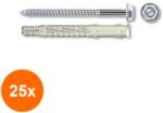 Tecfi Set 25 x Diblu din Nailon 10 X 200 si Holzsurub cu Cap Hexagonal, Otel Zincat - 7 x 205 (COR-25xT.VS3110200S)
