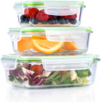 Alpina üveg ételtároló szett, 3 db, 370/640/1050ml, boroszilikát üveg, mikrohullámú sütőben használható (Pojemnik na żywność ALPINA 370/640/1050ml)