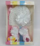  Ajándék Szett, sapka, zokni, fehér virágos, karácsonyi, ünnepi