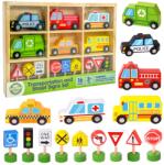 Woopie Fa járművek és közlekedési táblák készlet