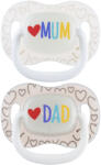 Canpol Babies világító szilikon szimmetrikus cumi LOVE MUM&DAD 6-18m (2db)