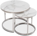  Fehér Márvány/Ezüst Dohányzóasztal Szett. AMARA (ME-ME-AMARA-BM-SR-CER-L)