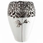  Elegáns kerámia váza rózsamotívummal - fehér és ezüst, 24 cm