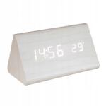  Digitális ébresztőóra, fehér fa, hőmérővel, LED kijelző (SOOC-07)