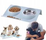 SATIS Kutyatál Szett, állvánnyal, kettős fém tál, kék, olívazöld, rózsaszín (5903899255023)