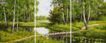 iPicasso Set 3 picturi pe numere, cu sasiu, Mesteceni langa rau, 50 x 120 cm (PC34050021)