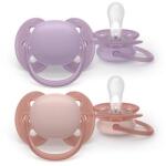 Philips Set 2 suzete Philips Avent Ultra Soft SCF091/43, cu disc flexibil, pentru pielea sensibila a bebelusului, ortodontice, fara BPA, 6-18 luni (Mov/Roz) (SCF091/43)