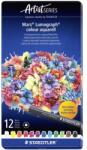 STAEDTLER Akvarell színes ceruza készlet, hatszögletű, fémdobozos, STAEDTLER Mars® Lumograph® 104 , 12 különböző szín (TS104M12) - papirdepo
