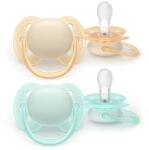Philips Set 2 suzete Philips Avent Ultra Soft SCF091/40, cu disc flexibil, pentru pielea sensibila a bebelusului, ortodontice, fara BPA, 0-6 luni+ (Multicolor) (SCF091/40)