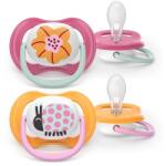 Philips Set 2 suzete Philips Avent Ultra Air SCF080/27 care lasa pielea bebelusului sa respire, ortodontice, fara BPA, 6-18 luni (Roz/Portocaliu) (SCF080/27)